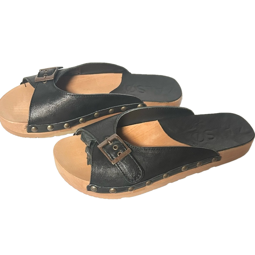 Kalso Woman’s Serenity Black Leather Negative Heel Sandals Size 7 New